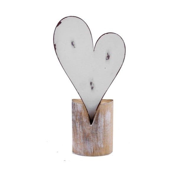 Malá kovová dekorace na dřevěném podstavci s motivem srdce Ego Dekor, 11 x 22 cm