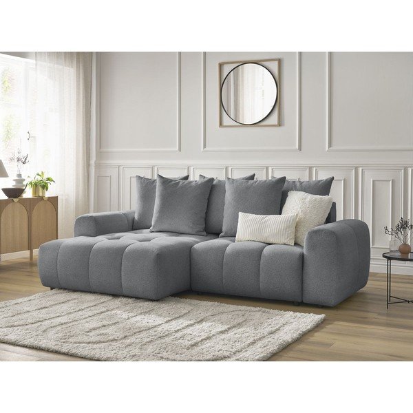 Šedá žinylková rozkládací/s úložným prostorem rohová pohovka (levý roh/s lenoškou) Roxelane – Bobochic Paris-image-3