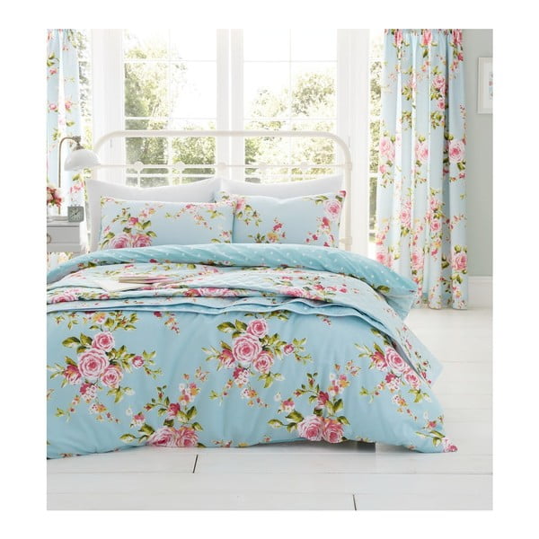 Světle modré povlečení s motivem růží Catherine Lansfield Canterbury, 200 x 200 cm-image-2