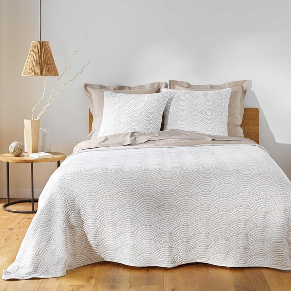 Bílý/béžový set přehozu a povlaku na polštář jersey 240x260 cm Cassandra – douceur d'intérieur-image-1
