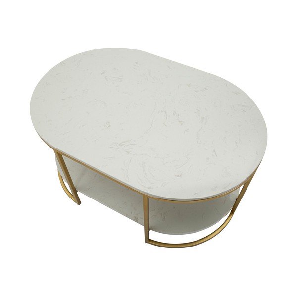 Bílý/ve zlaté barvě konferenční stolek s mramorovou deskou  60x90 cm Izmir – Mauro Ferretti-image-4