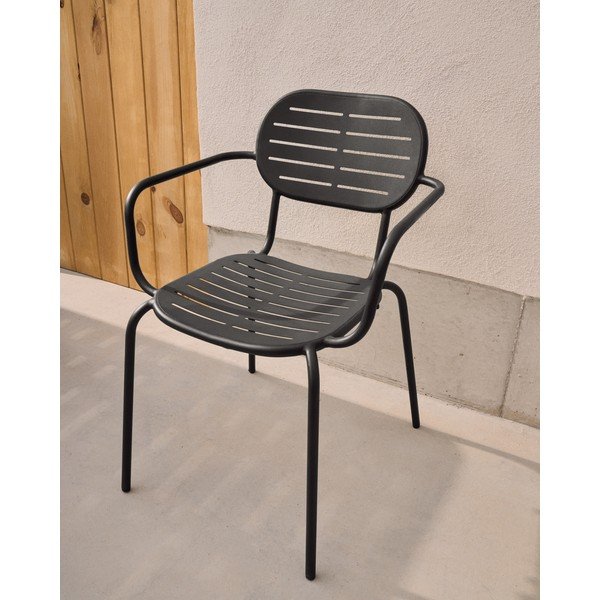 Tmavě šedá kovová zahradní židle Brai – Kave Home-image-1