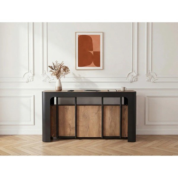 Černý/v přírodní barvě konzolový stolek 50x110 cm Albane – Bobochic Paris-image-3