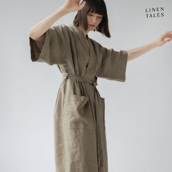 Khaki lněný župan velikost L/XL Summer – Linen Tales-image-1