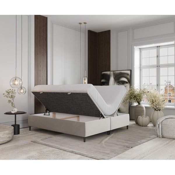 Krémová čalouněná dvoulůžková postel s úložným prostorem 200x200 cm Tate – Maison de Rêve-image-2