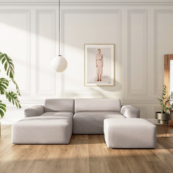 Šedá sametová rozkládací/s úložným prostorem rohová pohovka (levý roh/s lenoškou) Villet – Rodier-image-1