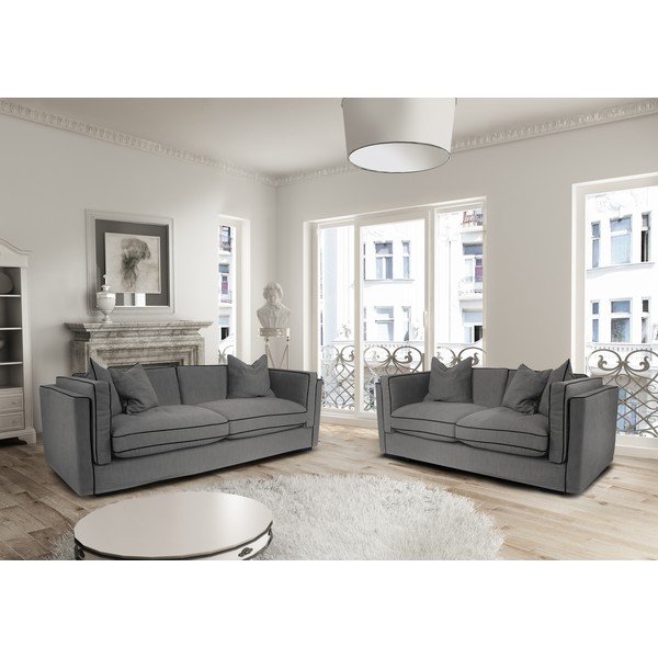 Sada dvou antracitových pohovek pro dva a pro tři Rodier Organdi-image-1