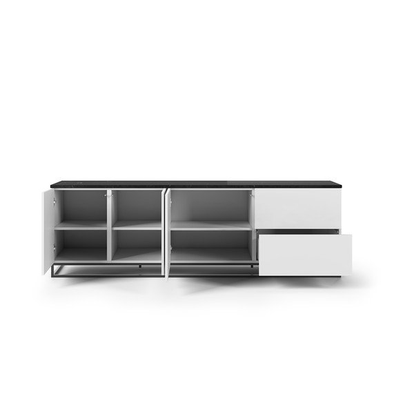 Matně bílý televizní stolek s černou deskou v mramorovém dekoru TemaHome Join, 200 x 65 cm-image-3
