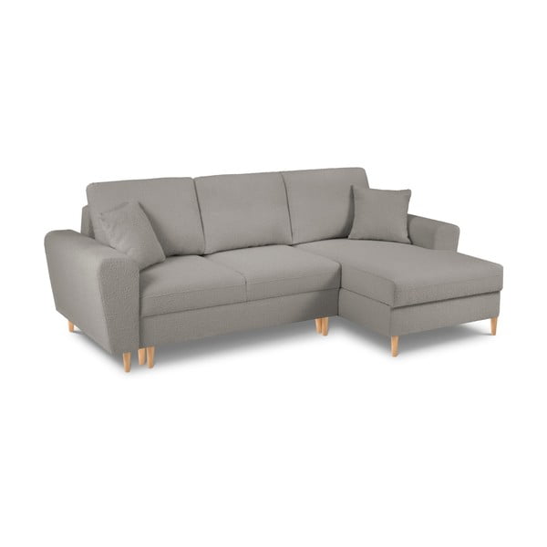 Světle šedá rozkládací/s úložným prostorem rohová pohovka z textilie bouclé (pravý roh/s lenoškou) Kyoto – Cosmopolitan Design-image-1