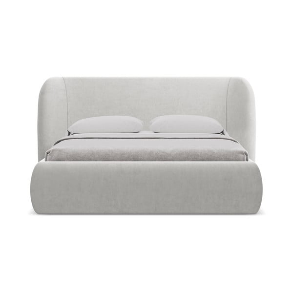 Světle šedá čalouněná dvoulůžková postel s úložným prostorem s roštem 140x200 cm Hauke – Makamii-image-3