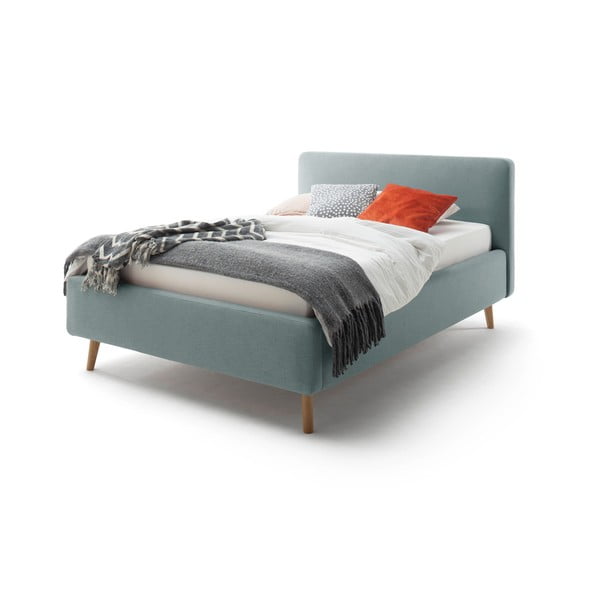 Modrošedá čalouněná dvoulůžková postel s úložným prostorem s roštem 140x200 cm Mattis – Meise Möbel