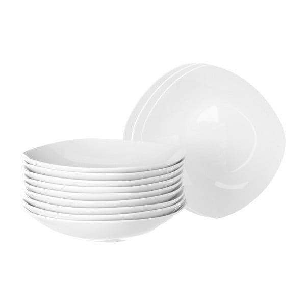 Sada 12 bílých hlubokých porcelánových talířů Unimasa Cubic