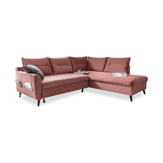 Růžová sametová rozkládací rohová pohovka Miuform Stylish Stan L, pravý roh