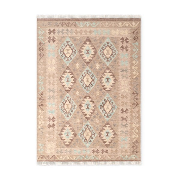 Světle modrý/béžový oboustranný ručně tkaný vlněný koberec 160x230 cm Kamal Dune – Nouristan