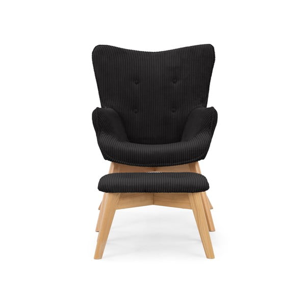 Černé manšestrové křeslo s podnožkou Niko – Ropez-image-3