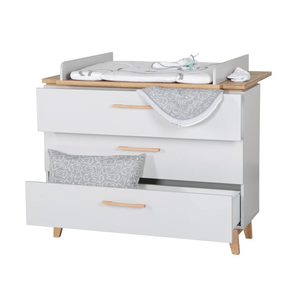 Světle šedá nízká dětská komoda v dekoru dubu s přebalovacím pultem 117x104 cm Caro – Roba-image-4