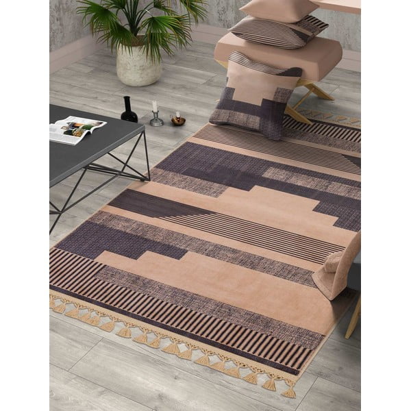 Hnědo-béžový pratelný koberec běhoun 300x100 cm - Vitaus-image-1