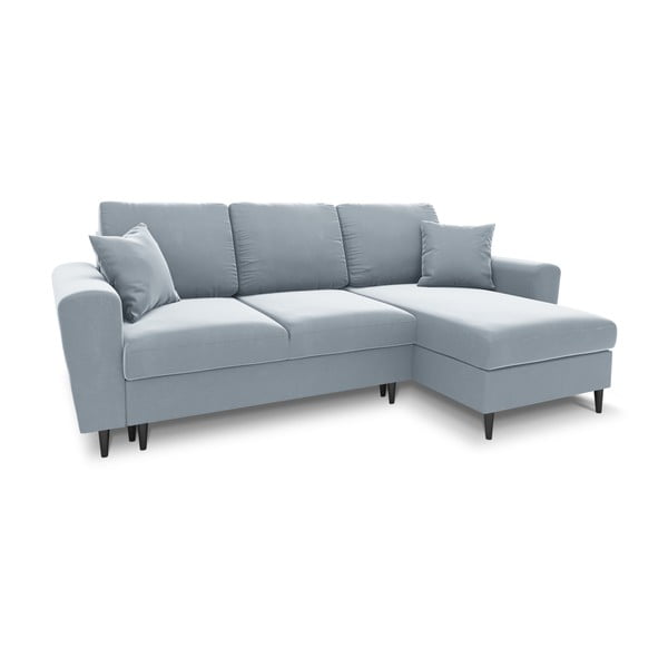 Světle modrá sametová rozkládací/s úložným prostorem rohová pohovka Kyoto – Cosmopolitan Design