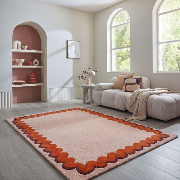 Oranžový/v přírodní barvě ručně tkaný vlněný koberec 140x200 cm Wiggle Wool – Flair Rugs-image-1