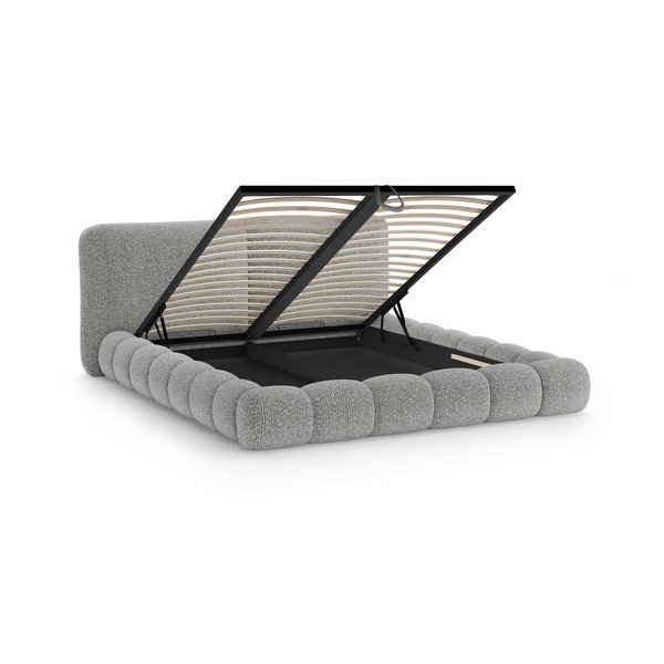 Šedá čalouněná dvoulůžková postel s úložným prostorem s roštem 200x200 cm Solange – Micadoni -image-2