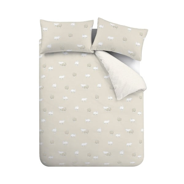 Béžové flanelové povlečení na dvoulůžko/prodloužené 230x220 cm Sheep – Catherine Lansfield