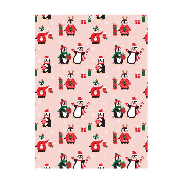 5 archů růžového balícího papíru eleanor stuart Penguin Christmas, 50 x 70 cm