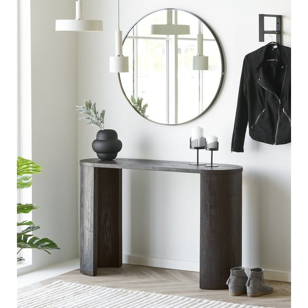 Tmavě hnědý konzolový stolek v dekoru dubu 38x114 cm Bibione – House Nordic-image-1