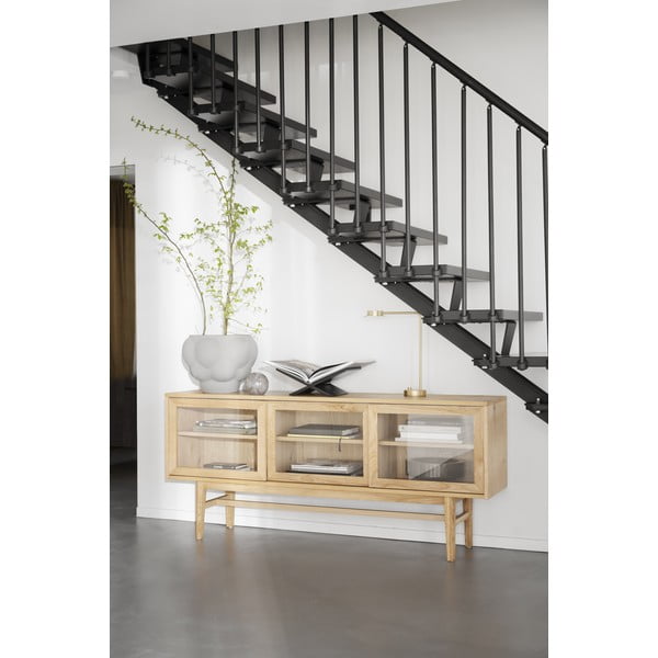 Vitrína v dekoru dubu s posuvnými dveřmi v přírodní barvě 170x75 cm Hazelton – Rowico-image-4