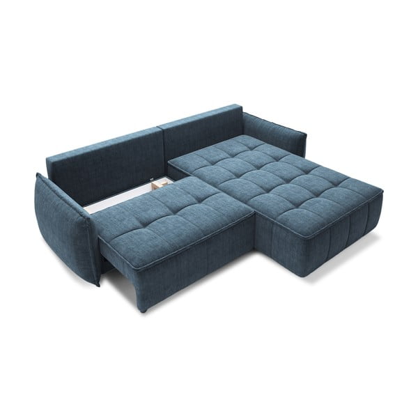 Modrá sametová rozkládací/s úložným prostorem rohová pohovka (pravý roh/s lenoškou) Campo – ELTAP-image-2