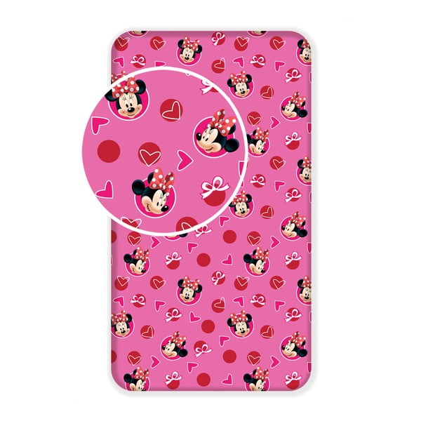 Růžové napínací bavlněné dětské prostěradlo 90x200 cm Minnie "Hearts" – Jerry Fabrics