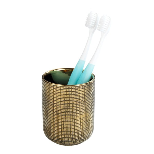 Keramický kelímek na zubní kartáčky ve zlaté barvě Rivara – Wenko-image-2