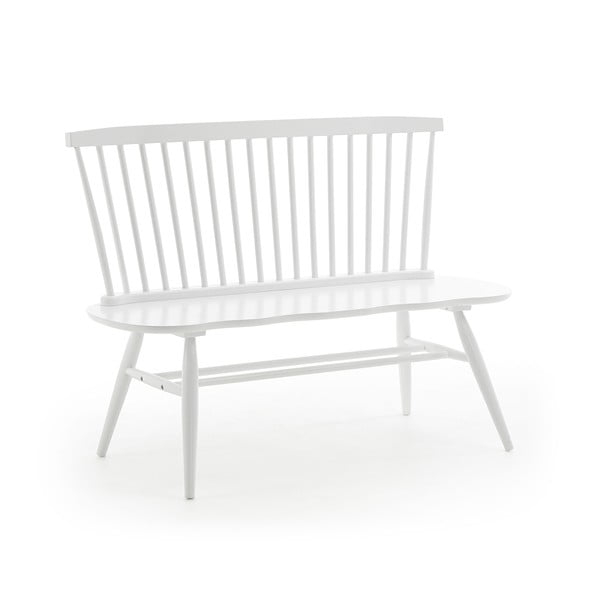 Bílá sedací lavice z kaučukového dřeva Kave Home Slover, 120 x 53 cm