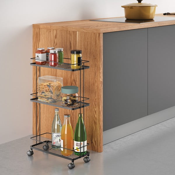 Matně černý ocelový pojízdný regál 38x62x16 cm Lava – Metaltex-image-1