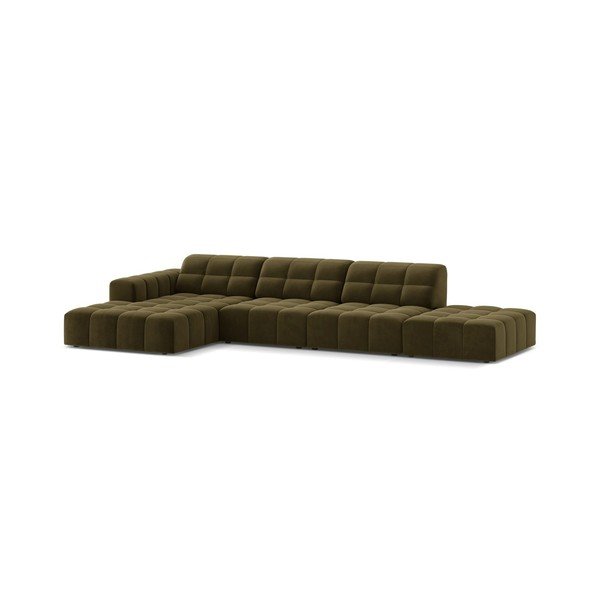 Khaki sametová rohová pohovka (levý roh/s lenoškou) Chicago – Cosmopolitan Design-image-1