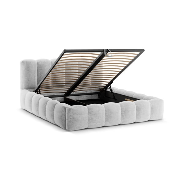 Světle šedá čalouněná dvoulůžková postel s úložným prostorem a roštem 200x200 cm Lupine – Micadoni Home-image-2