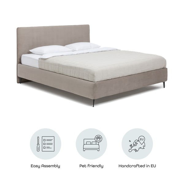 Čalouněná dvoulůžková postel taupe s roštem 160x200 cm Noira Slim – Bonami Selection-image-4