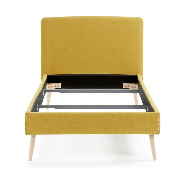 Žlutá polstrovaná postel Kave Home Lydia, 90 x 190 cm-image-2