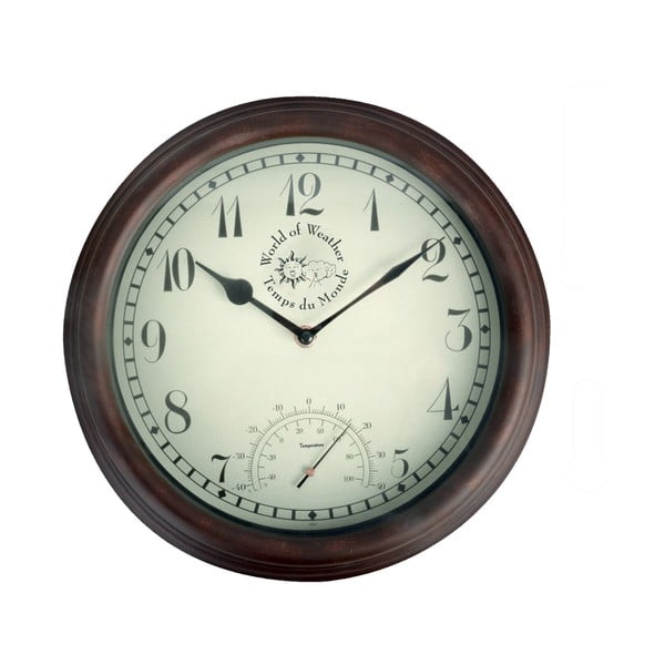 Venkovní nástěnné hodiny s teploměrem Esschert Design Time