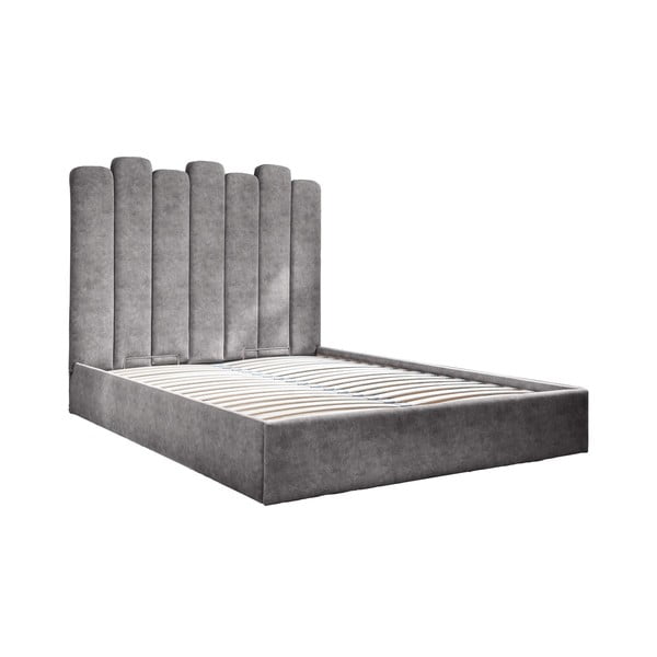 Šedá čalouněná dvoulůžková postel s úložným prostorem s roštem 140x200 cm Dreamy Aurora – Miuform
