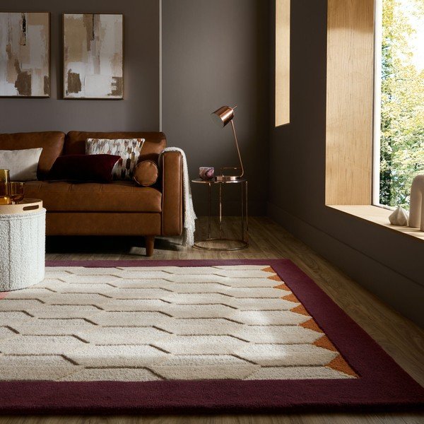 Vínový/v přírodní barvě ručně tkaný vlněný koberec 120x170 cm Apex Border Wool – Flair Rugs-image-2
