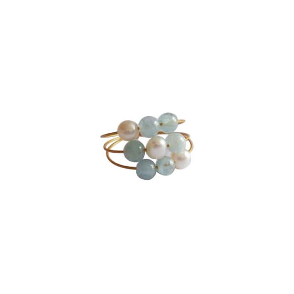 Zlatý prsten Pearl and Aquamarine Confetti, vel. 52 (perly a akvamarín)