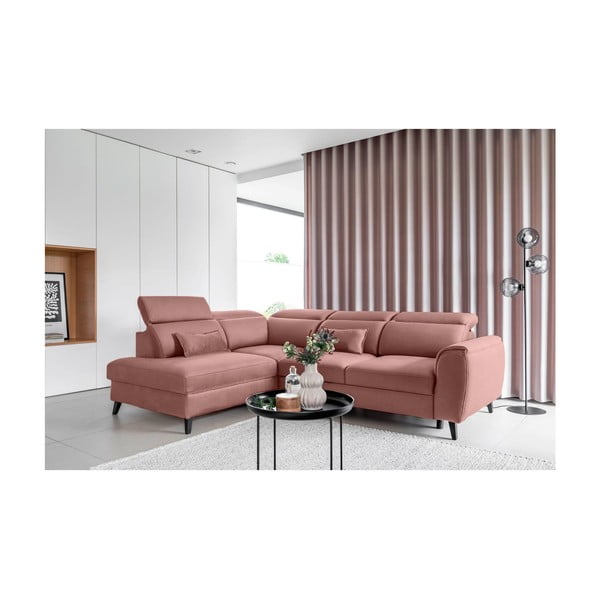 Růžová sametová rozkládací/s úložným prostorem rohová pohovka (levý roh/do L) Noble – ELTAP-image-1