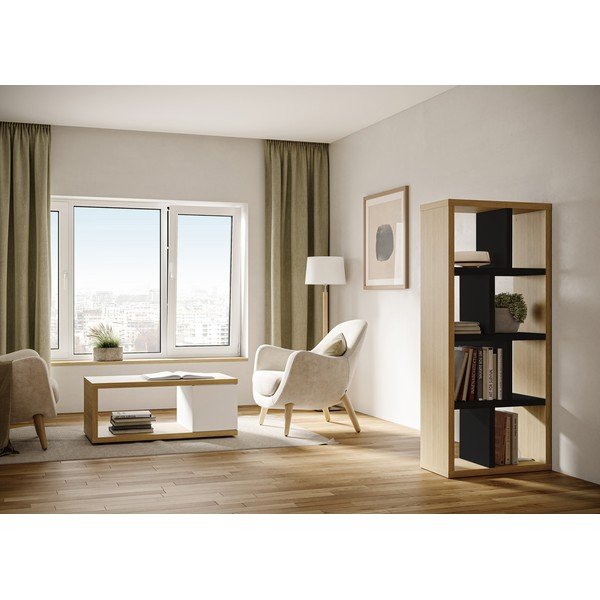 Knihovna v dekoru dubu v černo-přírodní barvě 70x159 cm Berlin – TemaHome-image-1