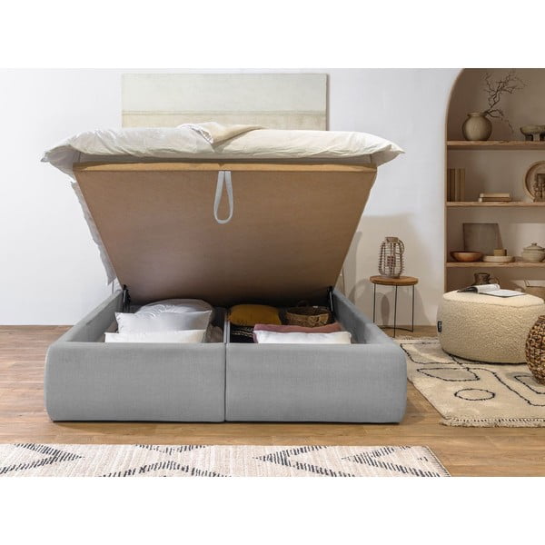 Světle šedá čalouněná dvoulůžková postel s úložným prostorem s roštem 160x200 cm Jade – Bobochic Paris-image-1