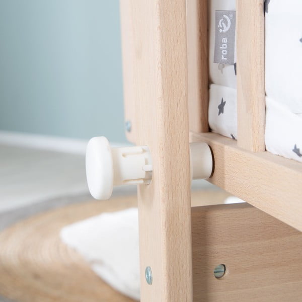 Kolébka z bukového dřeva na kolečkách/s nebesy 40x90 cm v přírodní barvě – Roba-image-3