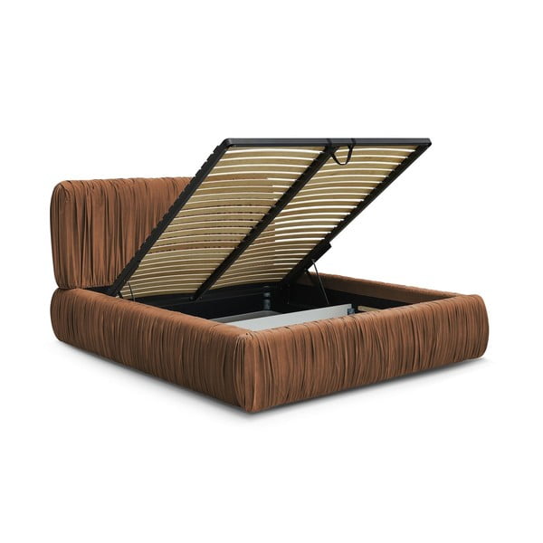 Oranžová čalouněná dvoulůžková postel s úložným prostorem a roštem 180x200 cm Blair – Bobochic Paris-image-3