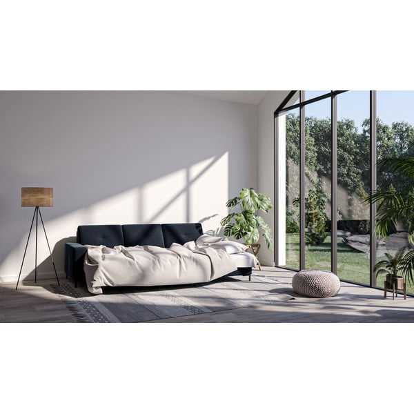 Tmavě modrá sametová rozkládací rohová pohovka Ghado Moor, pravý roh-image-1