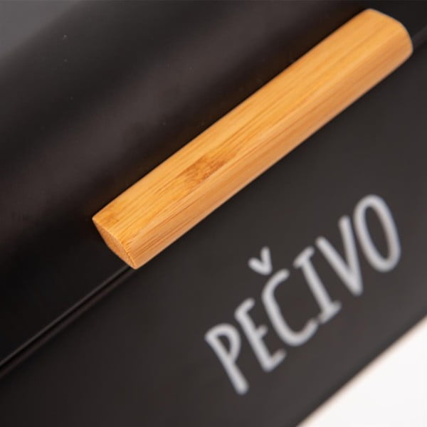 Černá plechová dóza na pečivo s bambusovým madlem Orion-image-1