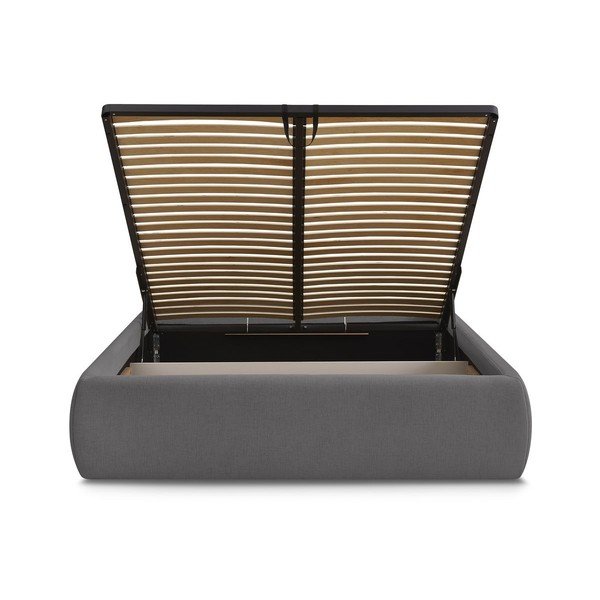 Tmavě šedá čalouněná dvoulůžková postel s úložným prostorem/bez čela s roštem 180x200 cm Inera – Bobochic Paris-image-4