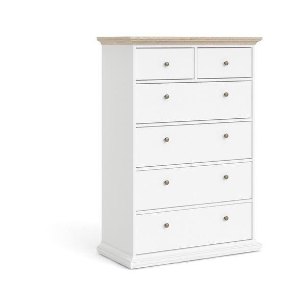 Bílá komoda s detaily v dubovém dekoru Tvilum Paris, 96 x 140 cm-image-3